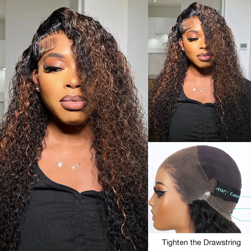 Ashimary 360 Skin Lace Cozy Invisi Strap Deep Wave Dark Highlight Pre Everthing 360 Lace Frontal Glueless Install Wig
