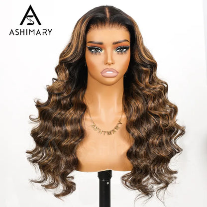 Balayage Highlights Dark Roots Layer Cut Body Wave 360 Skin Lace Frontal with Invisi Strap Human Hair Wig