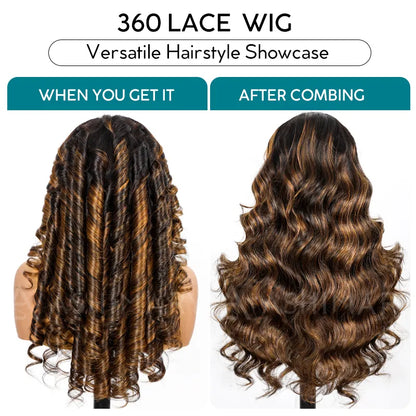 Balayage Highlights Dark Roots Layer Cut Body Wave 360 Skin Lace Frontal with Invisi Strap Human Hair Wig