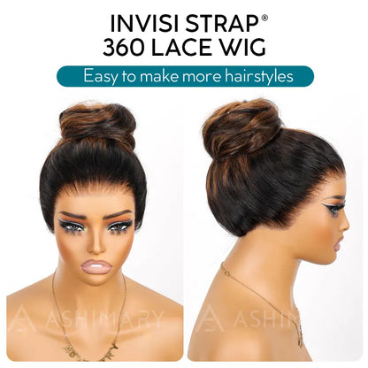 Balayage Highlights Dark Roots Layer Cut Body Wave 360 Skin Lace Frontal with Invisi Strap Human Hair Wig
