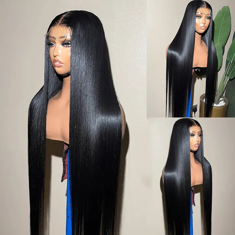 40 Inch Silky Straight Lace Wig Glueless and Sleek Natural Black 100% Human Hair Long Length