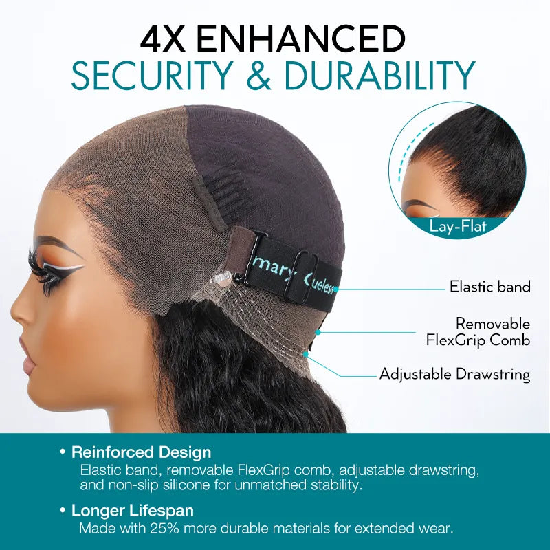 Ashimary 360 Invisi Strap Upgrade Glueless Highlight Brown Kinky Straight Lace Frontal Wig With Pre-Bleached Seamless Knots 4D Auto-Fit Cap