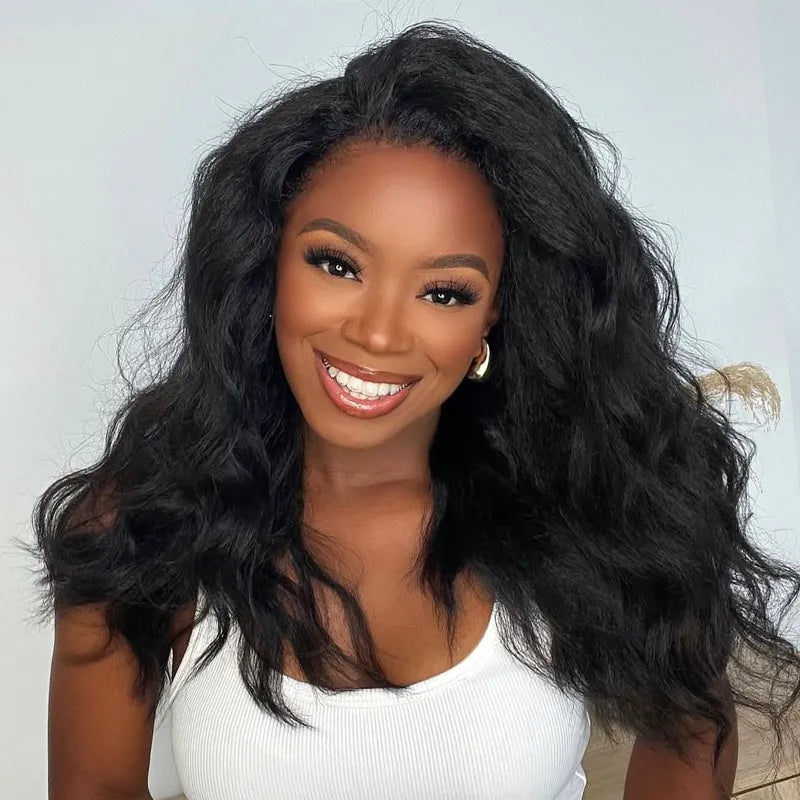 Easy Wear Kinky Straight Half Wig With Drawstring Comfortable Fit No Glue Needed