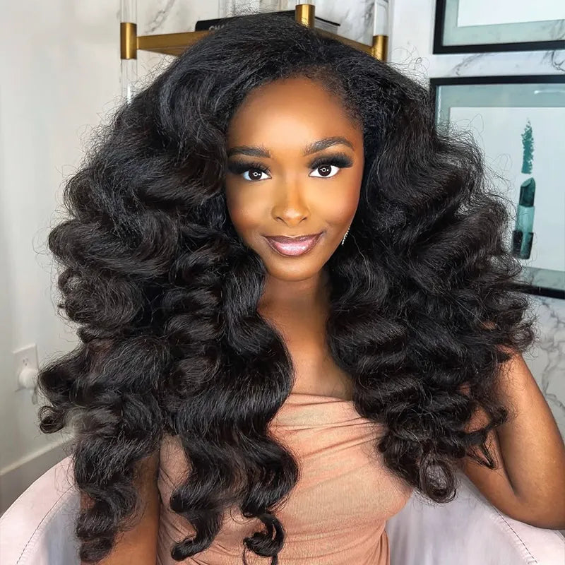 Easy Wear Kinky Straight Half Wig With Drawstring Comfortable Fit No Glue Needed