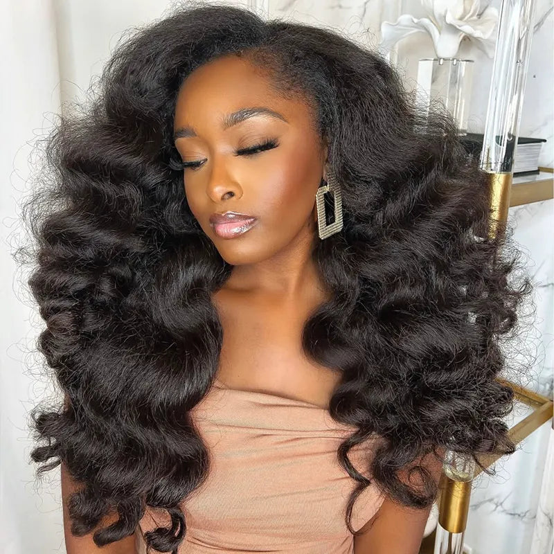 Easy Wear Kinky Straight Half Wig With Drawstring Comfortable Fit No Glue Needed