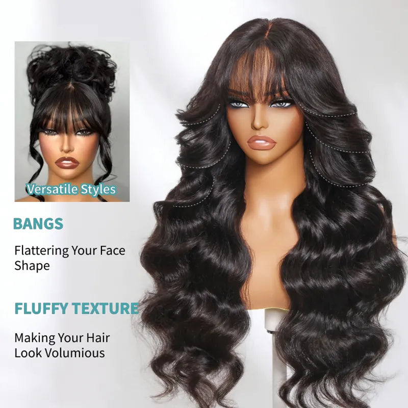 [US 24H Ship] Layer Cut Body Wave With Bang 360 Invisi Strap Lace Frontal Wig Glueless Salon Hairstyles