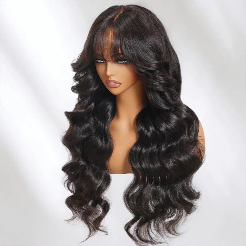 [US 24H Ship] Layer Cut Body Wave With Bang 360 Invisi Strap Lace Frontal Wig Glueless Salon Hairstyles