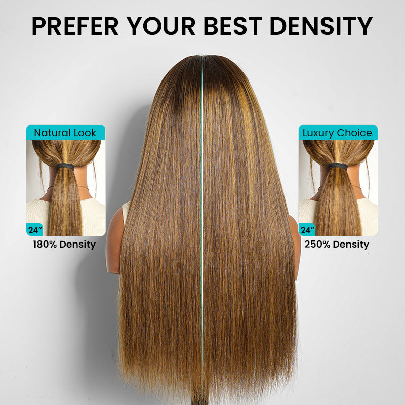 Silky Straight Brown Highlight Ombre Pull Go 13x6 Full Lace Wig Glueless Wig Suits All Heads