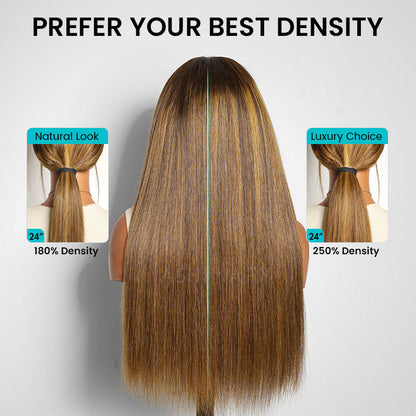 Silky Straight Brown Highlight Ombre Pull Go 13x6 Full Lace Wig Glueless Wig Suits All Heads