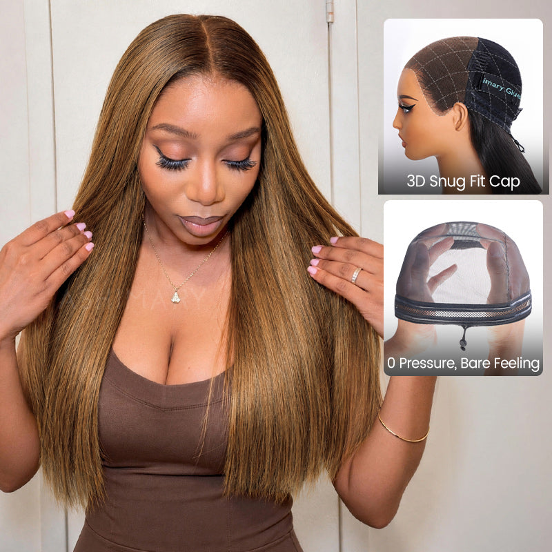 Silky Straight Brown Highlight Ombre Pull Go 13x6 Full Lace Wig Glueless Wig Suits All Heads
