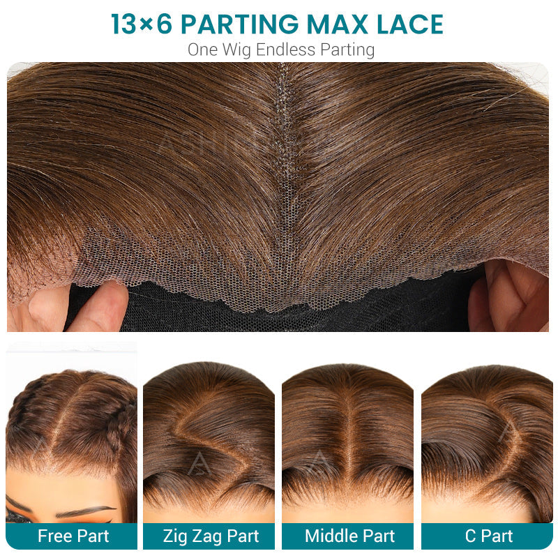 Silky Straight Brown Highlight Ombre Pull Go 13x6 Full Lace Wig Glueless Wig Suits All Heads
