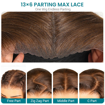 Silky Straight Brown Highlight Ombre Pull Go 13x6 Full Lace Wig Glueless Wig Suits All Heads