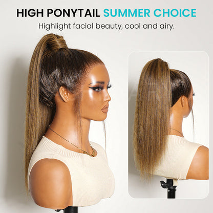 Silky Straight Brown Highlight Ombre Pull Go 13x6 Full Lace Wig Glueless Wig Suits All Heads
