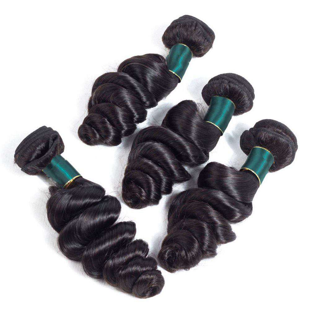 Loose Wave 4 Bundles With Closure Natural Color Human Hair Remy Hair