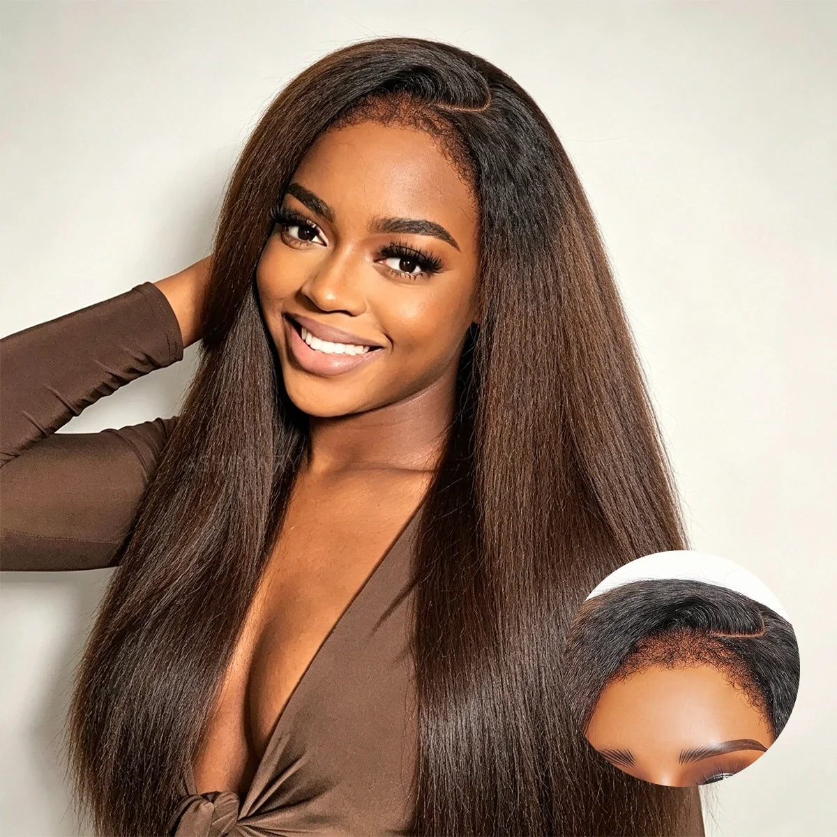 Ombre Chestnut Brown Kinky Straight 7x5 Lace Wig with Kinky Edge Glueless Pre-Everything Human Hair