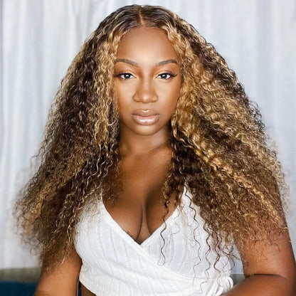 Precut Glueless Kinky Curly Lace Closure Ready To Wear Wig with Pre Plucked Hairline & Bleached Knots