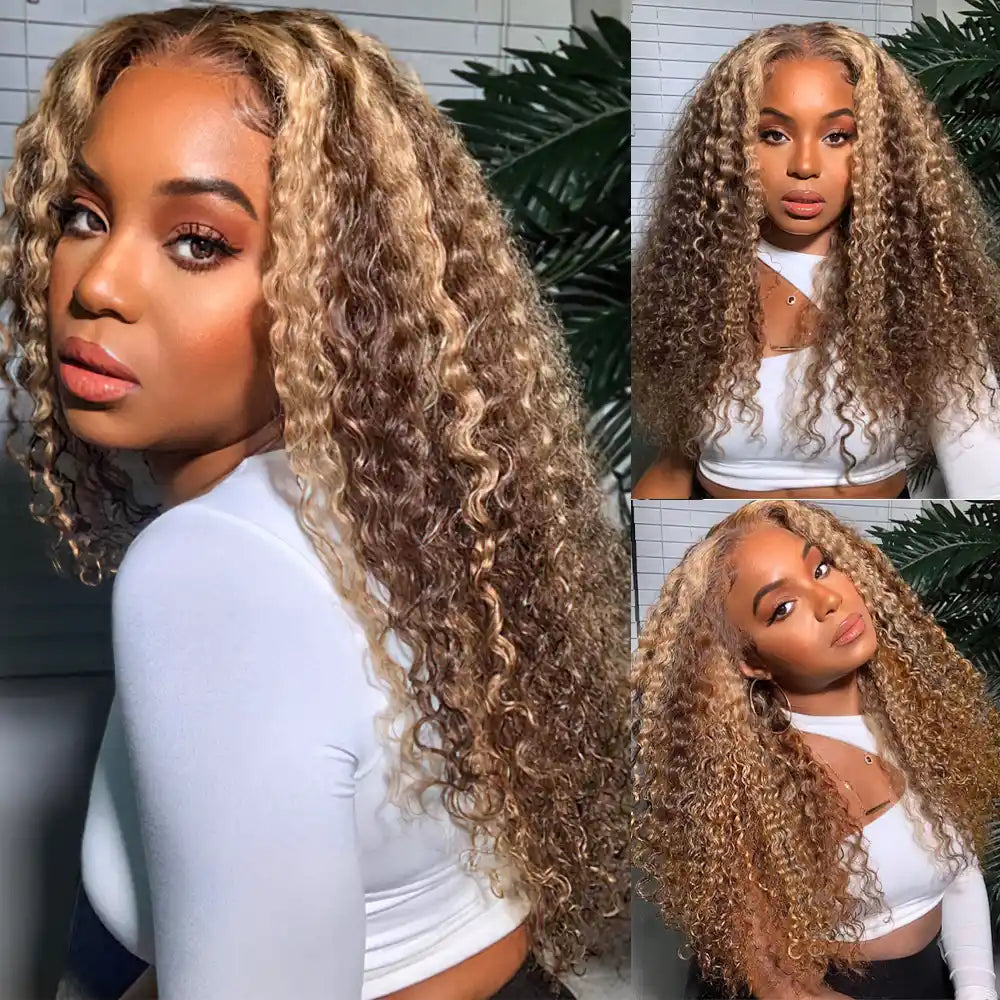 Precut Glueless Kinky Curly Lace Closure Ready To Wear Wig with Pre Plucked Hairline & Bleached Knots