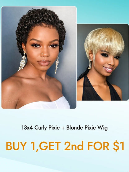 2nd Wig Only $1 | Kinky Edges 13x4 Lace Front Wig Glueless Human Hair With Short Pixie Cut Curly