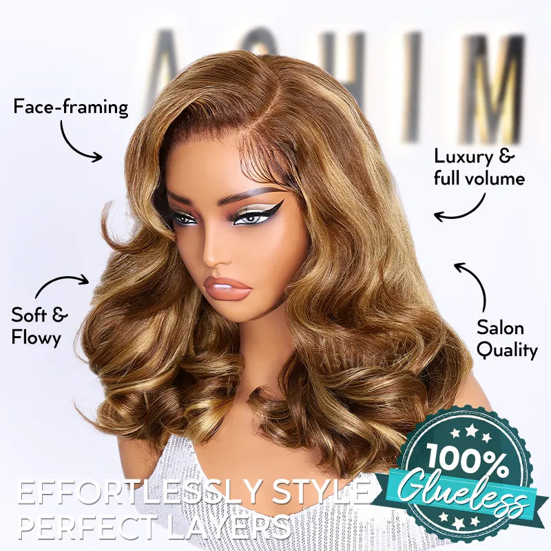 70% OFF | Glueless Wigs Blonde Highlight Pre-Styled Body Wave Lace Bob Wig With Baby Hair