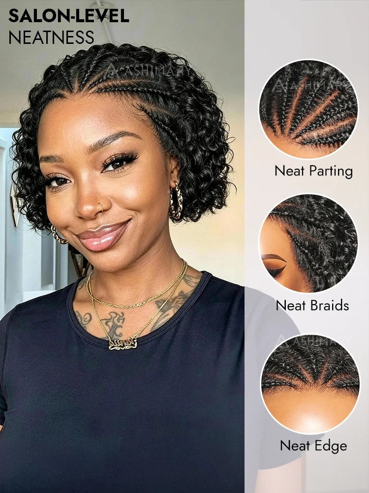 BOGO Pre-Braid Short Curly Bob Wig Glueless Pre-Cut Lace Human Hair Wig