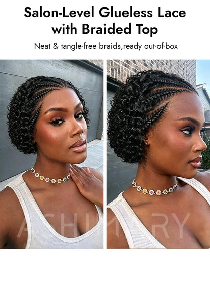 BOGO Pre-Braid Short Curly Bob Wig Glueless Pre-Cut Lace Human Hair Wig