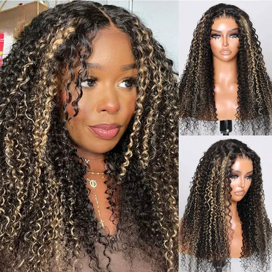 Pre Plucked Balayage Black & Blonde Highlights 13x4 HD Transparent Lace Frontal Wigs