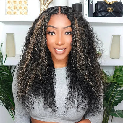 Pre Plucked Balayage Black & Blonde Highlights 13x4 HD Transparent Lace Frontal Wigs