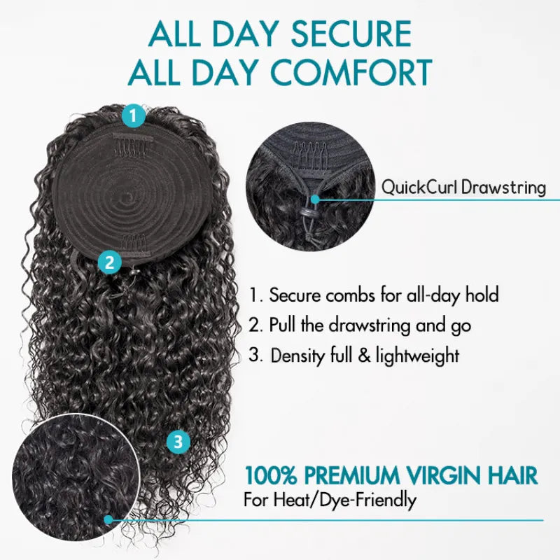 Jerry Curl Seamless Blend Drawstring Ponytail Extension Human Hair Natural Black Curly Ponytail