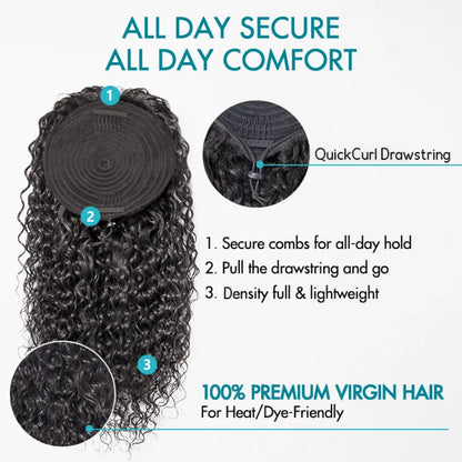 Jerry Curl Seamless Blend Drawstring Ponytail Extension Human Hair Natural Black Curly Ponytail