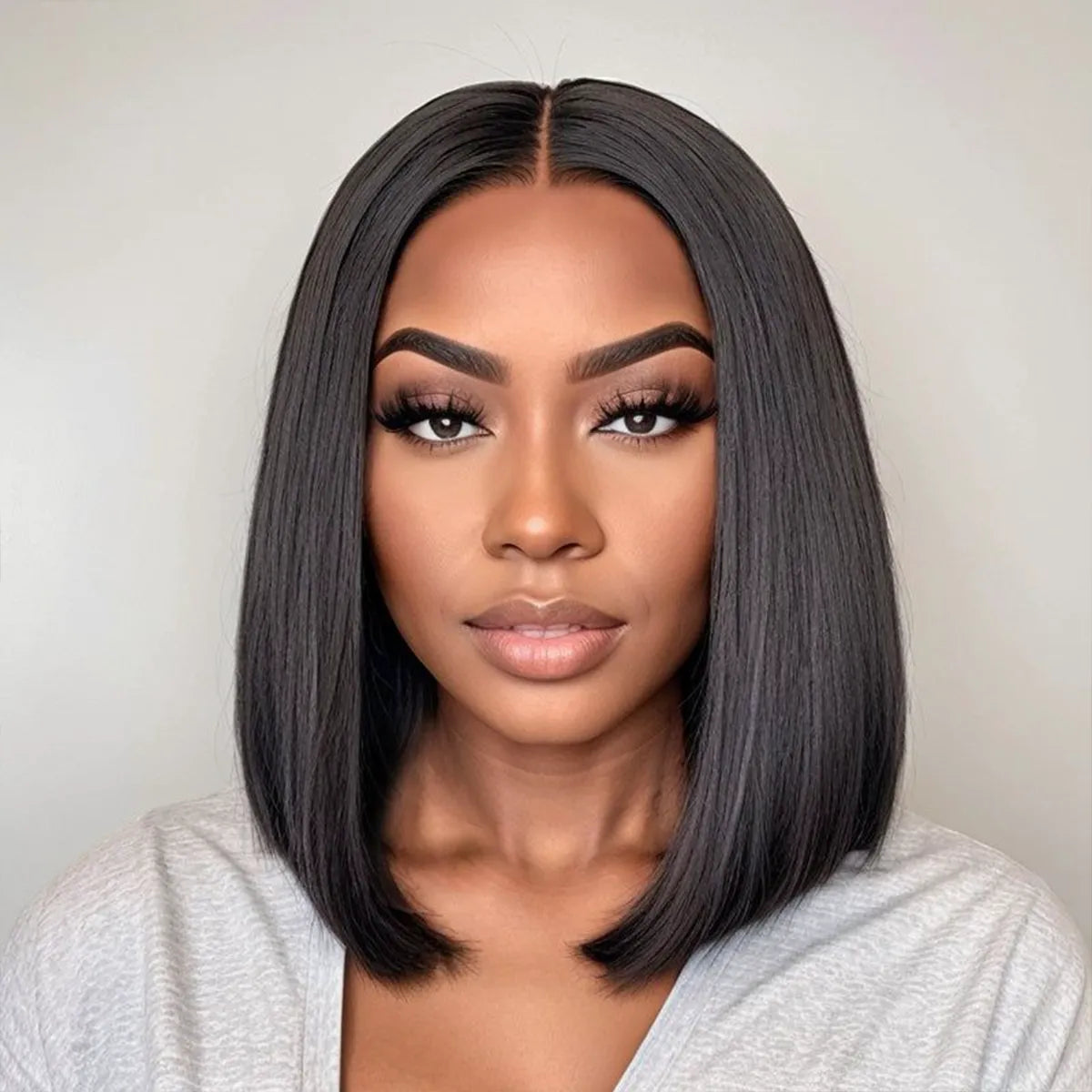 [US 24H Ship] 4x4/13x4 Lace Silky Straight Bob Wig Natural Black Human Hair Glueless Wig