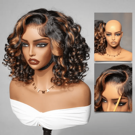 Glueless Short Pre-Styled Organique Hawaiian Curl Balayage Highlight 6x4.5 Pull Go Lace Closure Wig