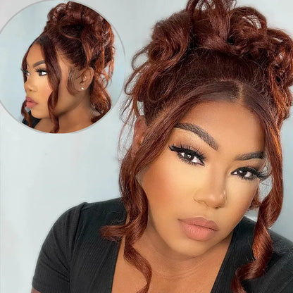 Reddish Brown 360 Transparent Lace Frontal Wigs Body Wave & Straight Pre Plucked 100% Human Hair