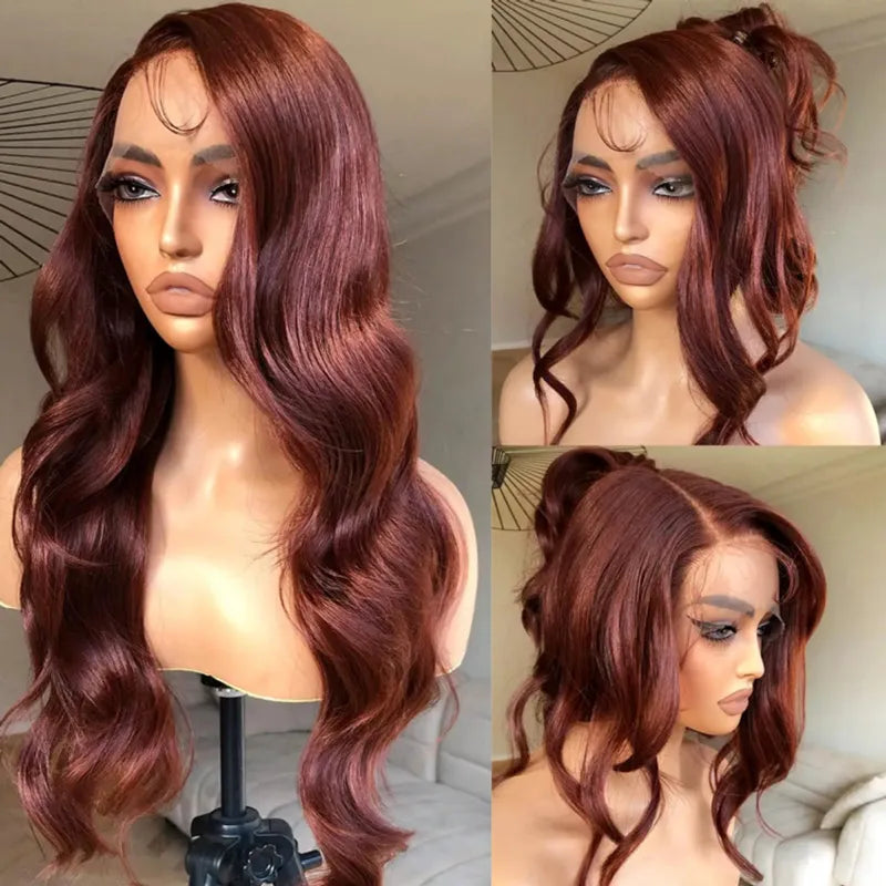 Reddish Brown 360 Transparent Lace Frontal Wigs Body Wave & Straight Pre Plucked 100% Human Hair