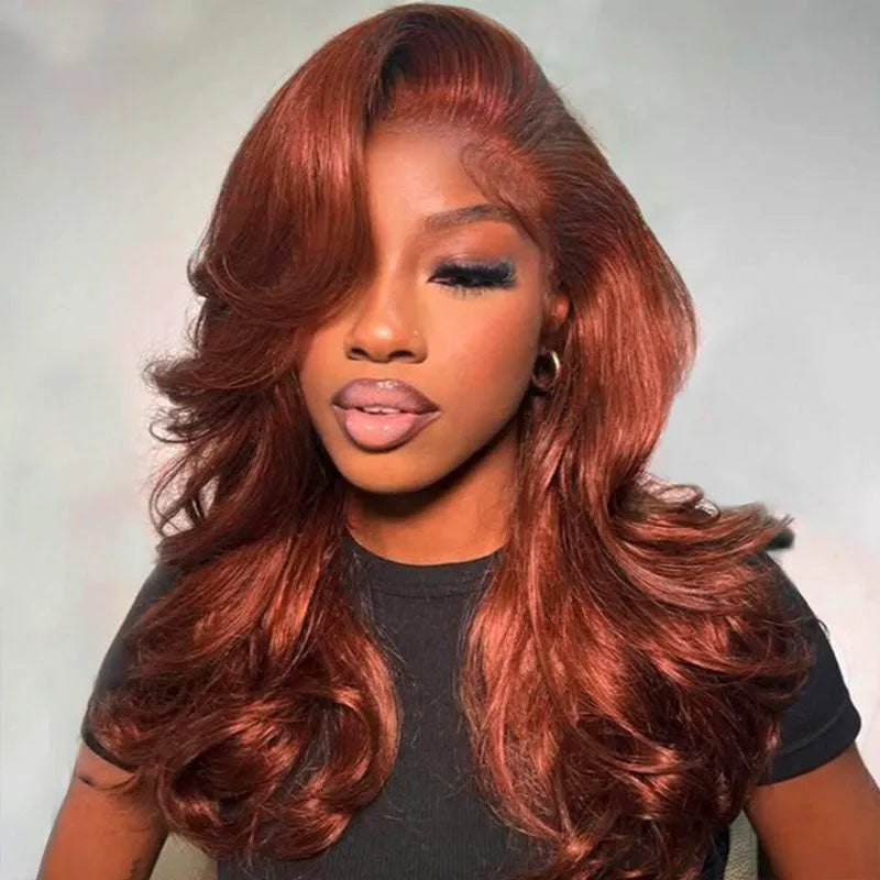 Reddish Brown Peacock Curls Pull & Go 13x6 Full Lace Front Glueless Wig Pre-Styled Heavy Layers