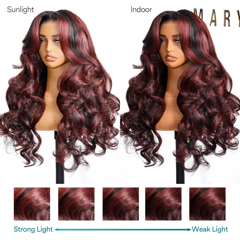 70% OFF | Cherry Red Highlight Layered Cut Body Wave Wig 13x6 Full Pre-Everything Wig Burgundy Highlight