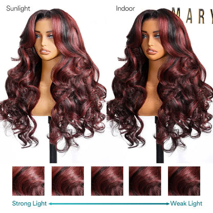 70% OFF | Cherry Red Highlight Layered Cut Body Wave Wig 13x6 Full Pre-Everything Wig Burgundy Highlight