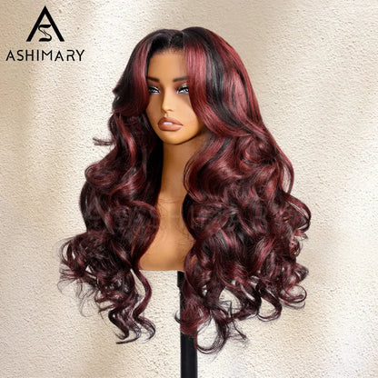 70% OFF | Cherry Red Highlight Layered Cut Body Wave Wig 13x6 Full Pre-Everything Wig Burgundy Highlight