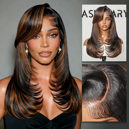 Brown Mix Highlight High Layers Face Framing 6x4.5 Lace Glueless Straight Wig Pre-Everything Salon Style Wig