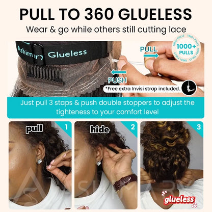 BOGO 360 Skin Lace Deep Wave Highlight Cozy Invisi Strap 360 Sung Fit Human Hair Wig