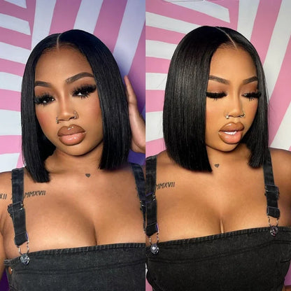 Super Easy Straight Bob Wear & Go Pre Cut HD Transparent Lace Closure Wig with Pre Plucked Hairline & Bleached Knot