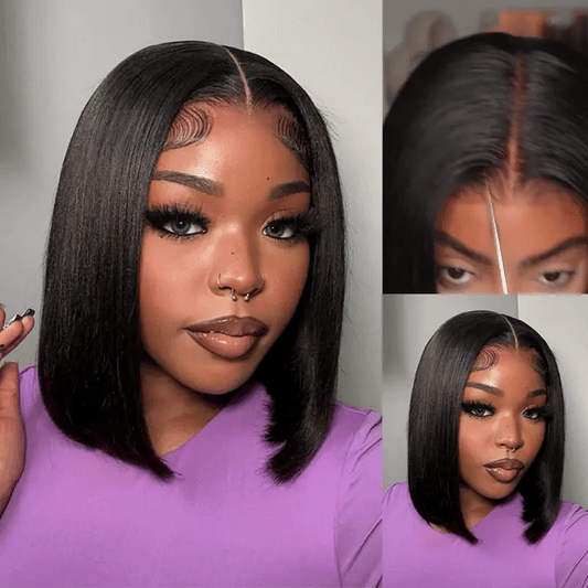 Super Easy Straight Bob Wear & Go Pre Cut HD Transparent Lace Closure Wig with Pre Plucked Hairline & Bleached Knot