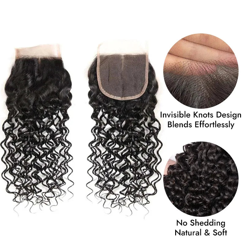 Water Wave Hair 4x4Inchs Lace Closure Natural Color 100% Human Hair