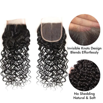 Water Wave Hair 4x4Inchs Lace Closure Natural Color 100% Human Hair