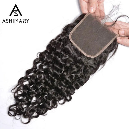 Water Wave Hair 4x4Inchs Lace Closure Natural Color 100% Human Hair