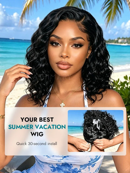 C Side Part Loose Wavy Bob 7x5 Lace Wig Pre-Styled Glueless Face Framing Human Hair Wigs