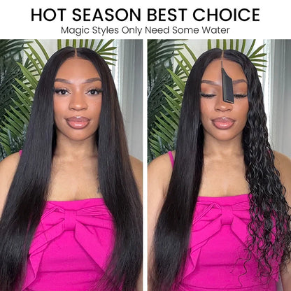 Wet and Wavy 2-in-1 Straight to Water Wave Pull Go 13x6 Full Lace Transparent Lace Frontal Bleached Knots Pre Cut Lace Wig