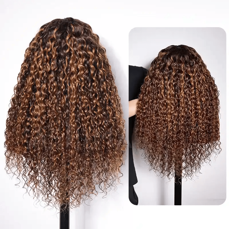 Brown Highlight Ombre Invisi Strap Snug Fit 360 Lace Water Wave Wig Pre-Everything Salon Style Wig