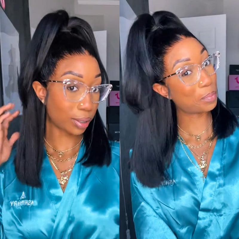 [US 24H Ship] 13x4 Yaki Straight Pull Go HD Swiss Lace Frontal Wig  Bob Wig