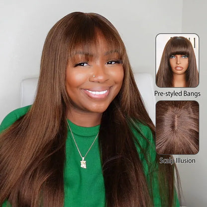 Pull Go 3x1 Lace Straight Wig True Scalp Bang Wig Glueless Pre-Styled Layered Human Hair